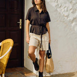 Women's Linen Shirt Short Sleeved Espresso