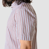 Classic Short-Sleeved Twill Shirt Mahogany Stripes