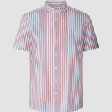Classic Short-Sleeved Twill Shirt Mahogany Stripes