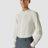 Tech Linen Mandarin Long Sleeve Shirt White