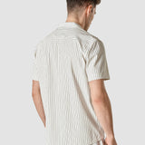 Tech Linen Bowling Short Sleeve Shirt Navy Pinstripe