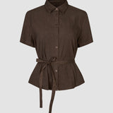 Women's Linen Shirt Short Sleeved Espresso