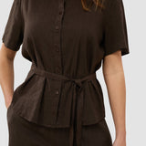 Women's Linen Shirt Short Sleeved Espresso