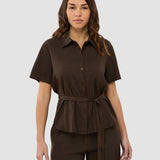 Women's Linen Shirt Short Sleeved Espresso