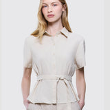 Women's Linen Shirt Short Sleeved Sandy Beige