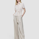 Women's Linen Shirt Short Sleeved Sandy Beige