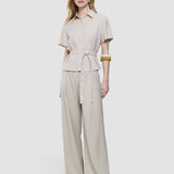 Women's Linen Shirt Short Sleeved Sandy Beige