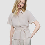Women's Linen Shirt Short Sleeved Sandy Beige