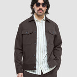 Refine Cotton Shirt Jacket Dark Brown