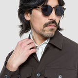 Refine Cotton Shirt Jacket Dark Brown