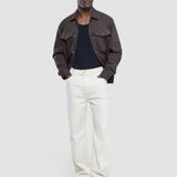 Refine Cotton Shirt Jacket Dark Brown