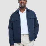 Refine Cotton Shirt Jacket Navy