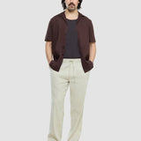 Refined Linen Bowling Short Sleeve Shirt Dark Brown