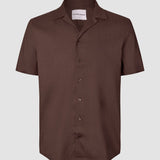 Refined Linen Bowling Short Sleeve Shirt Dark Brown