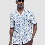 Seersucker Short Sleeve Shirt Navy Palms