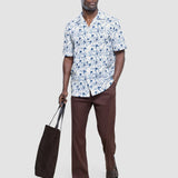 Seersucker Short Sleeve Shirt Navy Palms