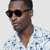 Seersucker Short Sleeve Shirt Navy Palms